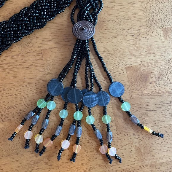 Black beaded belt with beaded tassel
